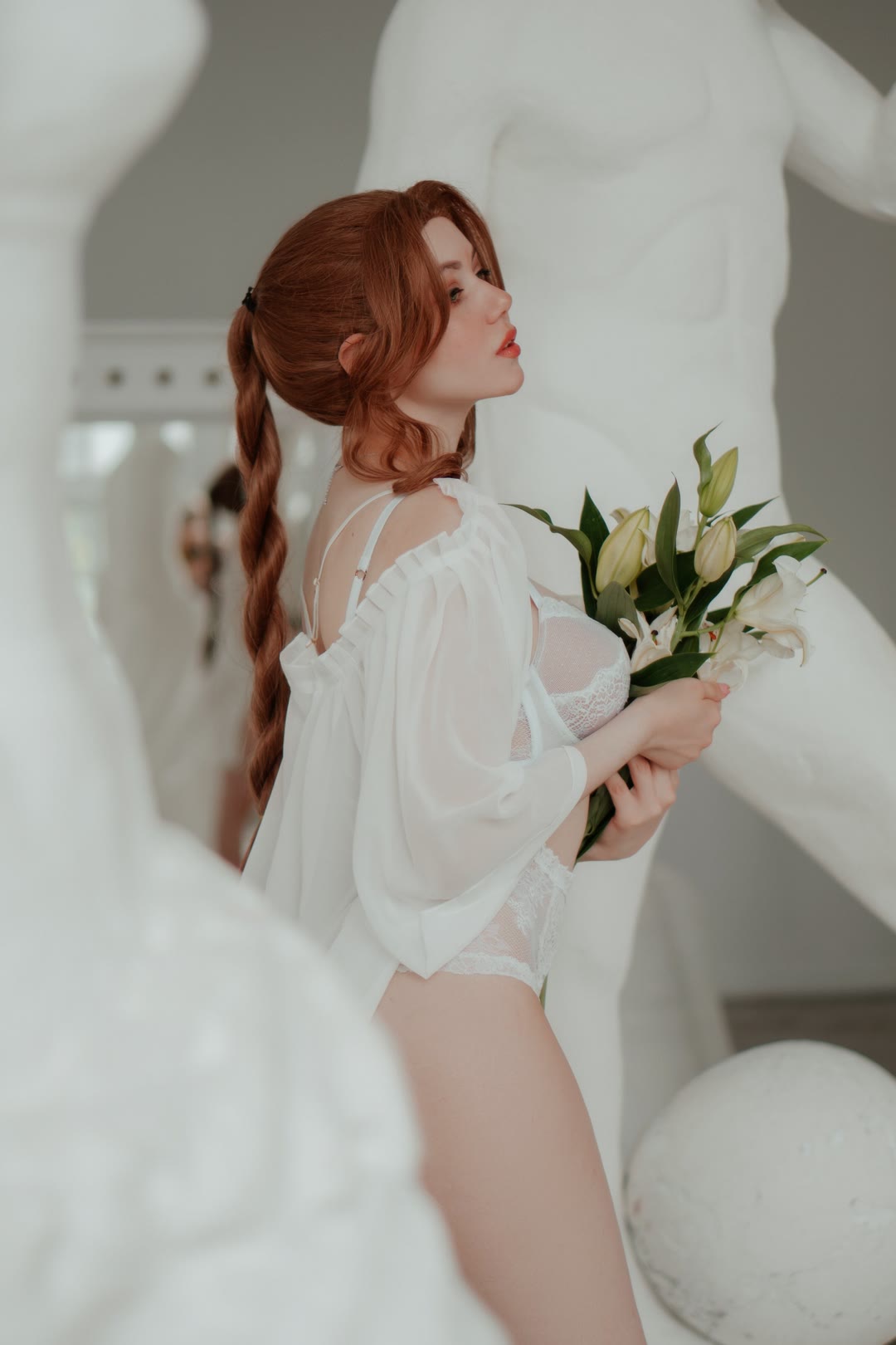Aerith Gainsborough lingerie cosplay portrait by Alina Becker