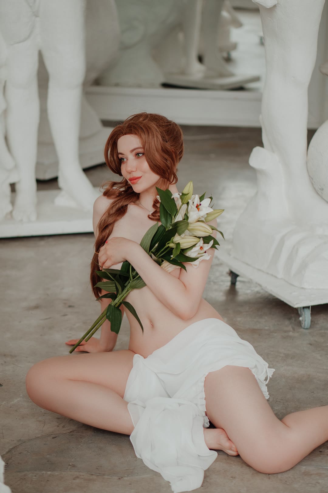 Aerith cosplay elegant lingerie photoshoot wallpaper
