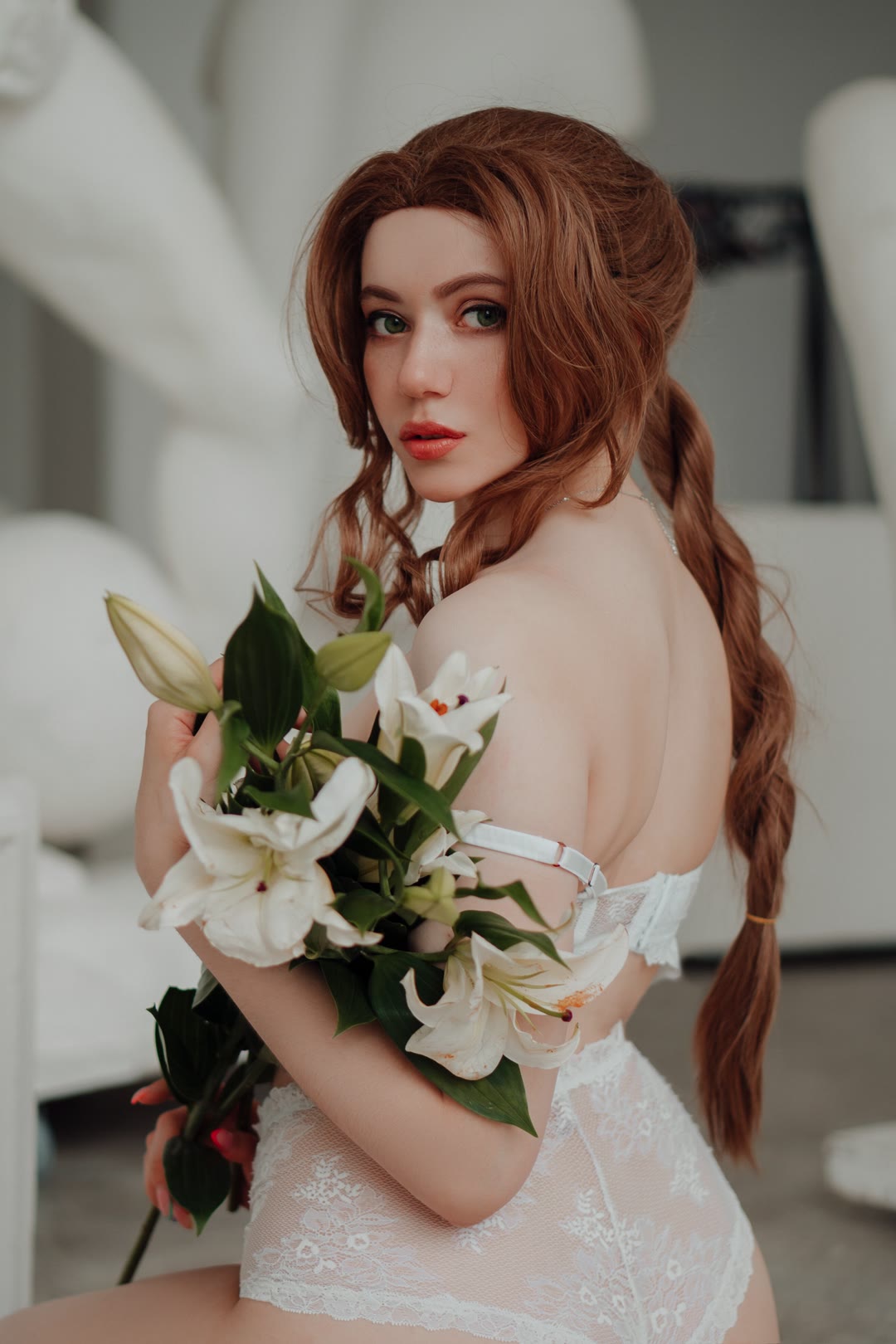 Alina Becker Aerith cosplay studio portrait