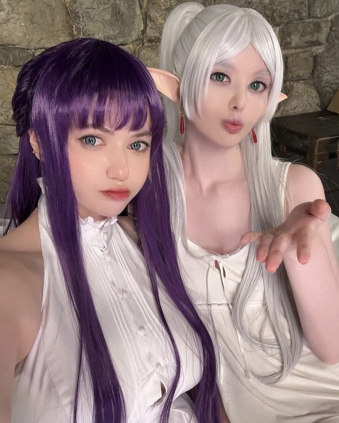 Fern and Frieren cosplay close up sexy portrait
